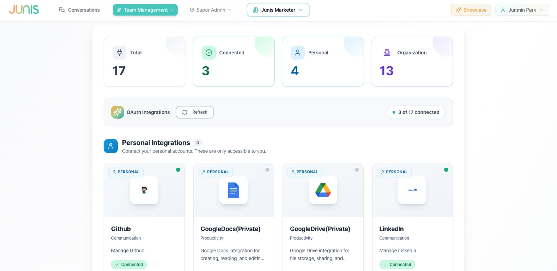 Personal & Organization Integrations